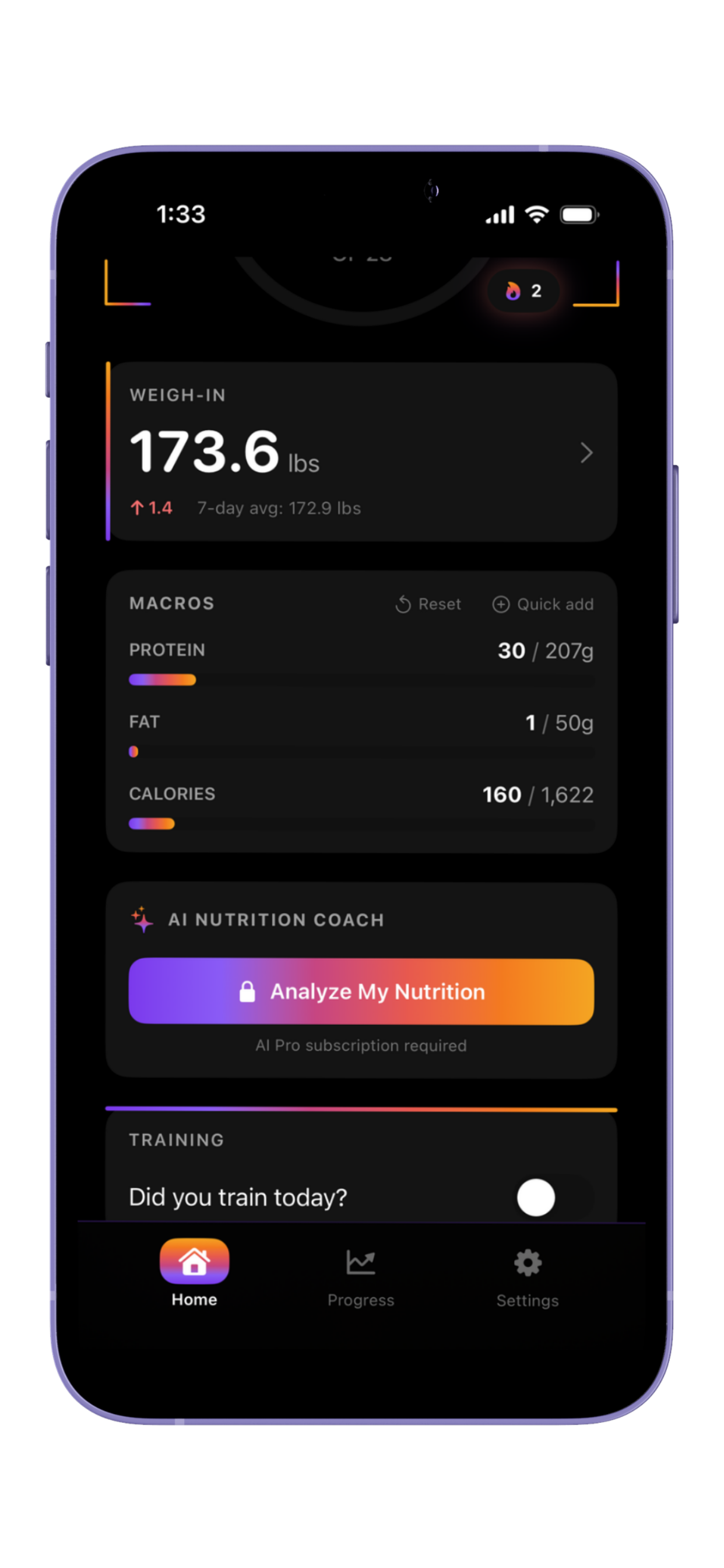 Calorie tracking in LeanMaxR
